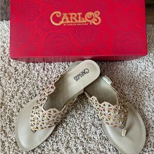 New!!  Carlos by Carlos Santana Beige Cutout Crystal Sandals 8.5